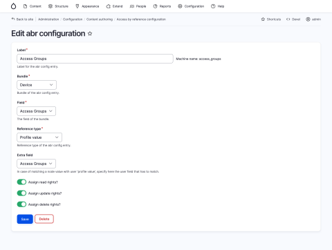 Screenshot: Edit abr configuration Drupal